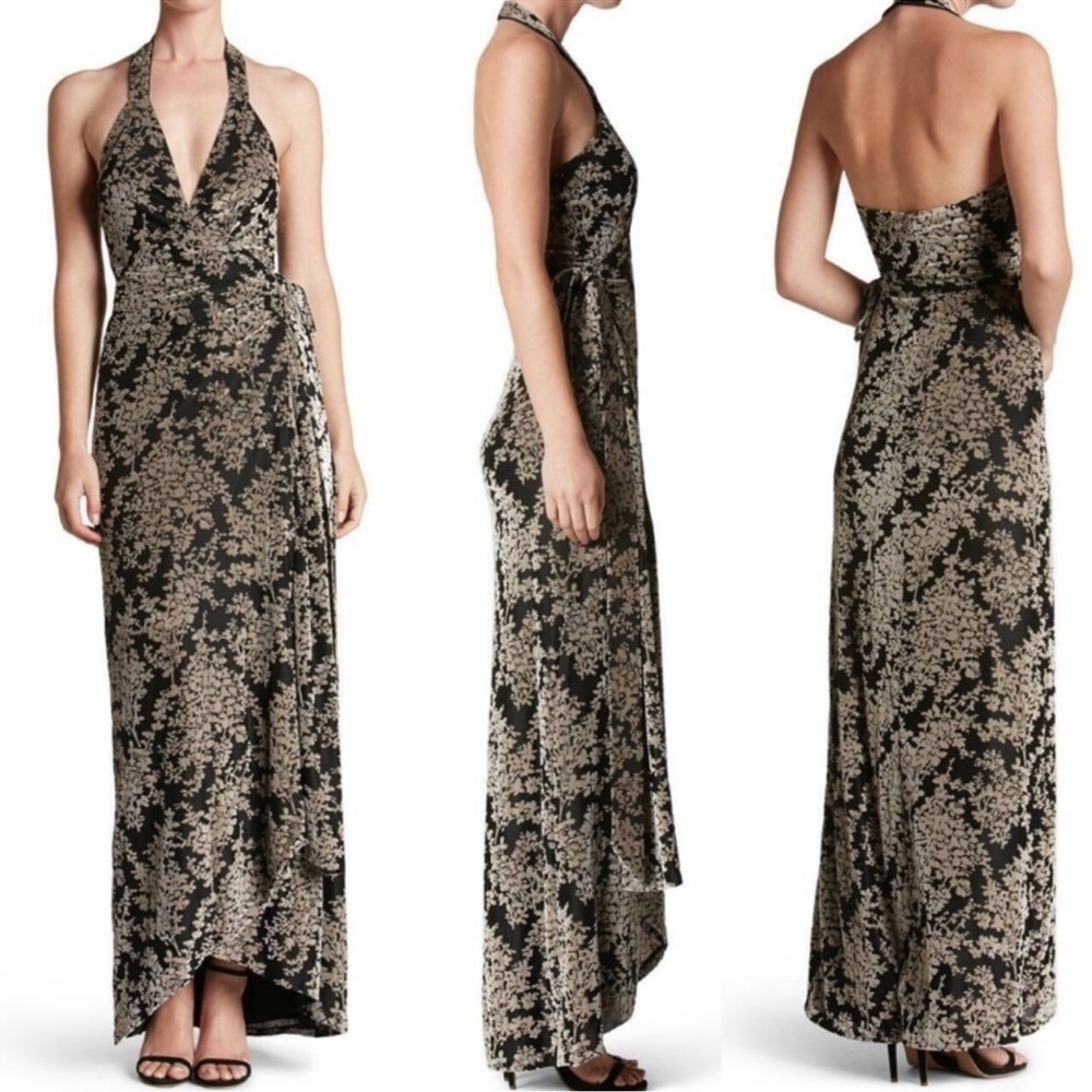 Dress the Population Erica Velvet Floral Halter Wrap Maxi Gown NWT M - Picture 3 of 11